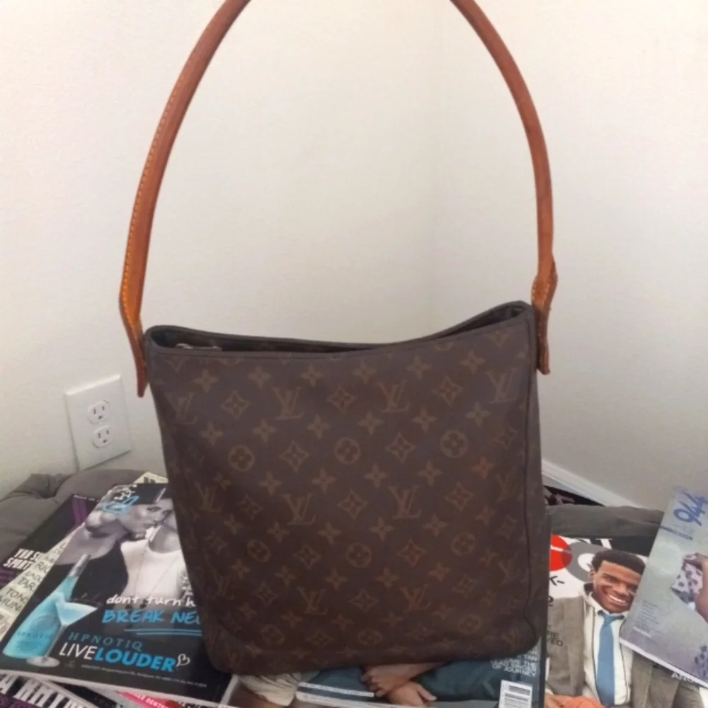 Louis Vuitton Brown Monogram Shoulder Bag with Tan Strap